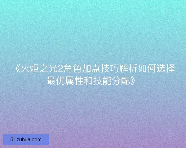 《火炬之光2角色加点技巧解析如何选择最优属性和技能分配》