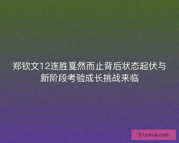 郑钦文12连胜戛然而止背后状态起伏与新阶段考验成长挑战来临